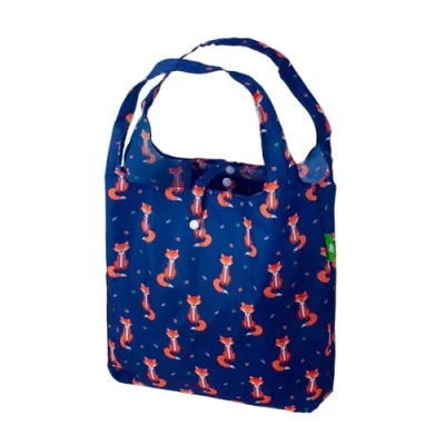 Image of ECO CHIC Lightweight Foldable Reusable Shopping Bag Water Resistant Tote (Foxes Navy)