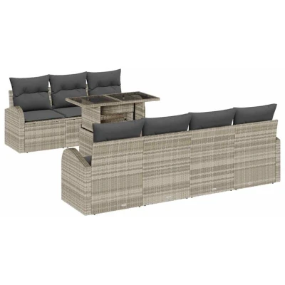 Image of vidaXL 8 Piece Garden Sofa Set with Cushions Light Grey Poly Rattan