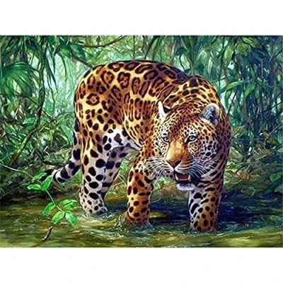 Image of 5D Diamond Painting Kit Full Drill Leopard DIY by Number Kits for Adults Kids,Rhinestone Embroidery Cross Stitch Arts Crafts Home Wall Decor 30x40cm/12x16inch