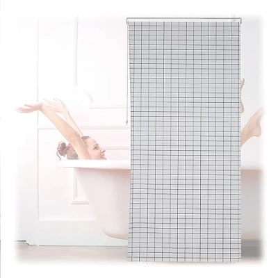 Image of Relaxdays Shower Roller Blind, Semi Transparent Bathroom Curtain, Bathtub, Ceiling Mount, Water Repellent, White/Black, 120x240cm
