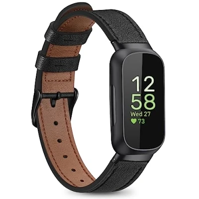 Image of Fintie Bands Compatible with Fitbit Inspire 3 / 2 HR/Inspire, Soft Genuine Leather Replacement Strap Wrist Band, Black