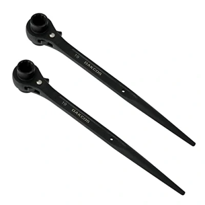 Image of DAKCOS 2 Pack Ratchet Podger Spanner Scaffold Steel Erect Wrench 19mm x 21mm (Black)