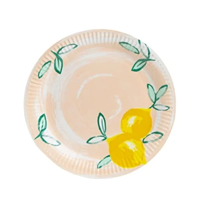 Image of Talking Tables Pack of 12 Citrus Fruit Lemon Tropical Paper Plates Eco Friendly, Recyclable and Disposable Party Tableware for Summer, Alfresco Dining in Garden, Picnic, BBQ, Pink,23 centimeters