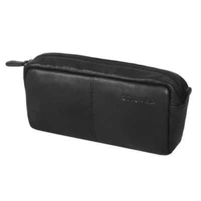 Image of STILORD &#039;Spencer&#039; Vintage Pencil Pouch Leather Pen Case Holder with Zipper Make Up Bag Leather, Colour:Black