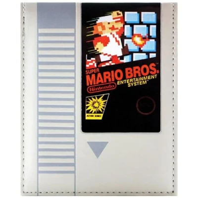 Image of Mario Retro NES Console Game Cartridge Wallet Bi Fold ID &amp; Card Holder, Grey