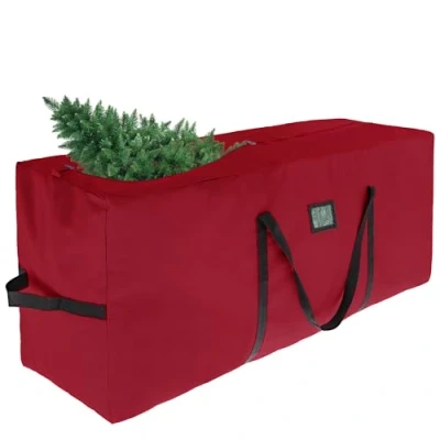Image of Christmas Tree Storage Bag Fits up to 9 ft Artificial Trees, 600D Oxford Cloth Heavy Duty Xmas Bag, Durable Reinforced Handles &amp; Zipper Large Container for Trees and Decorations Red