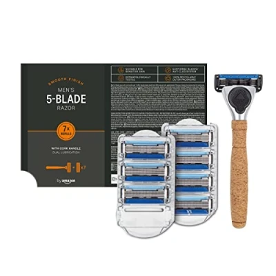 Image of by Amazon Men 5 Blade Razor with Cork Handle and 8 Refills, Silver