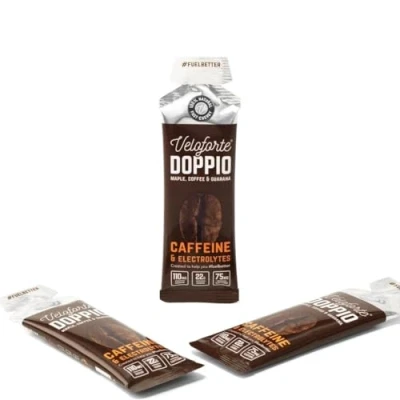 Image of Veloforte Doppio Energy Gel, Fast Releasing Energy, 100% Natural &amp; Delicious Gels with 22g of and 75mg Caffeine, Flavour (Maple, Coffee Guarana) (3 pack)