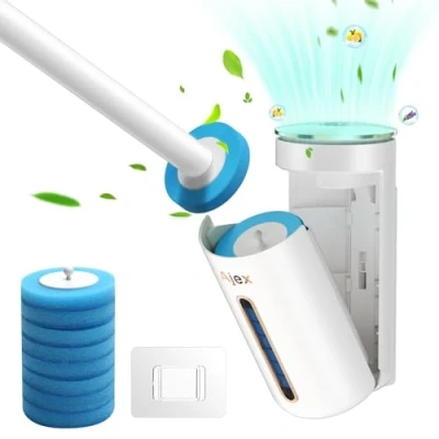 Image of Ajex Disposable Toilet Brush,Toilet Brush System Wand Kit with Replacable Head Disc&amp;Aromatherapy,Scents Wall Holder/Storage Caddy for Bathroom Cleaning