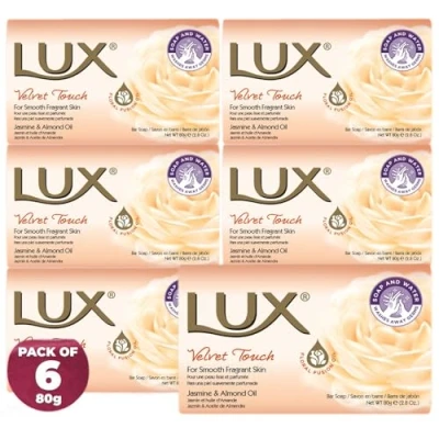 Image of LUX Velvet Touch Beauty Soap Bar Indulgent Skincare for Face, Hands &amp; Body Enriched Smooth, Radiant Skin Gentle Daily Bath Shower w/Fresh Fragrance Men Women 80g x 6