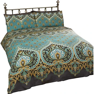 Image of Rapport Home Emerald Indian Design Duvet Quilt Cover And 2 Pillowcase Bed Set Green Double Bedding