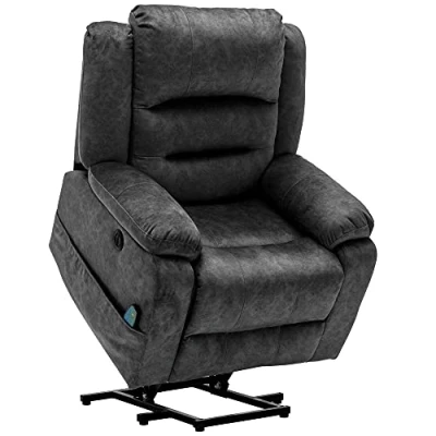 Image of Merax Electric Lift Chair, USB Port, Padded Seat, Modern Upholstered Reclining Massage Armchair, Heat and Vibration, Experience Ultimate Comfort for Elderly, Gray, 87x85x107 CM