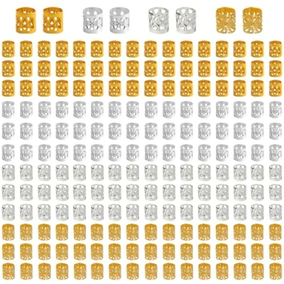 Image of TRKETK 200 Pieces Iron Dread Locks, Beads Braiding Hair Decorations Dreadlocks Accessories Braid Rings Locks Adjustable Metal Cuffs (Gold and Silver)