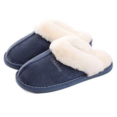 Image of Misolin Women Men Slipper Memory Foam Fluffy Slip on House Suede Fur Lined/Anti Skid Solendoor &amp; Outdoor, 3.5/5 UK, Blue