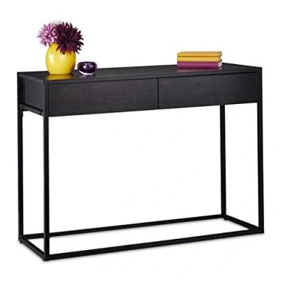Image of Relaxdays Console 2 Drawers, 80.5 x 110 40 cm, Slim Storage Table, Hallway &amp; Living Room, Black, 80,5x110x40 cm