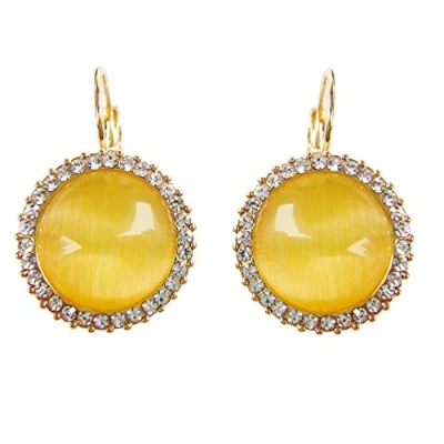 Image of Navachi 18k Gold Plated Circle Yellow Opal Crystal Hoop Az1009e Leverback Earrings
