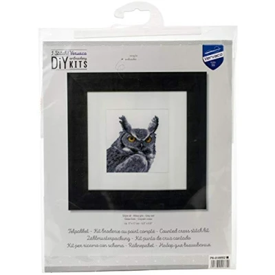 Image of Vervaco Cross Stitch KIT, Grey Owl On Aida (18 Count), One Size