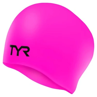 Image of Tyr Unisex Long Hair Silicone Swim Cap, Fluo Pink, M UK