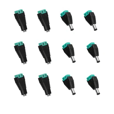 Image of VILHTL 6 Pairs 12V DC Power Connector Male+Female 5.5 x 2.1MM Jack Plug Adapter Barrel for CCTV Security Camera Led Strip Cable Wire Ends