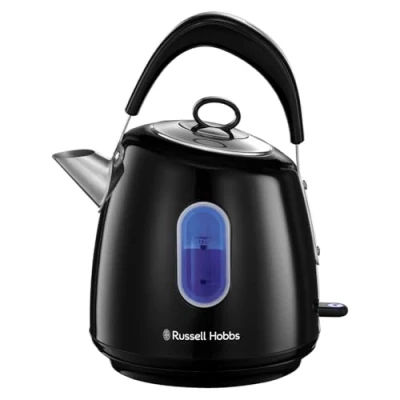 Image of Russell Hobbs Electric Kettle (For Hot Water, Tea or Coffee, 1.5L, Fast Boil, Stainless steel with grey accents, Pull off lid, Perfect pour spout, Internal illumination, 3000W, Black) Stylevia 28131
