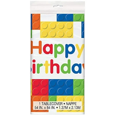 Image of Building Blocks Multicolor Rectangular Plastic Table Cover (137cm x 213cm) 1 Piece Durable, Fun, and Easy to Clean Decor for Kids&#039; Celebrations