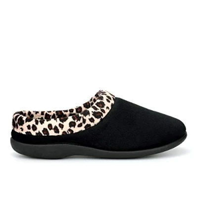 Image of Sleepers Womens Memory Foam Mule Slippers with Plush Velour Lining Black/Ocelot 5 UK