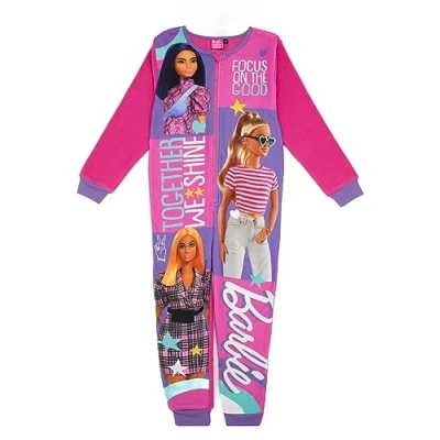 Image of Barbie Girls Onesie Pink All in One Sleepsuit Pyjamas for Kids Together We Shine Character Bodysuit PJs Focus on the Good Doll Fashion Classic Logo Pyjama Loungewear Gift Children
