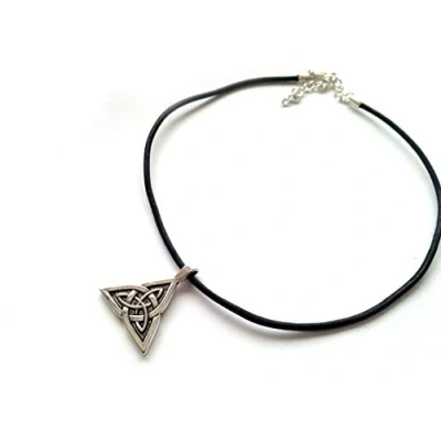 Image of silver Knight Tibetan Celtic Knot on an adjustable waxed cord 18 21&#039;&#039; gift bag choker necklace