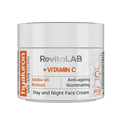 Image of RevitaLAB Hyaluron Anti Ageing Day and Night Cream, Enriched with Vitamins A, B3, B5, E, C, Jojoba Oil UV Filters, for Ages 40 55, 50 ml