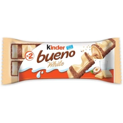 Image of Kinder Bueno White Wafer Twin Bars, Bulk Chocolate Gift Pack, Milk Covered with Milky and Hazelnut Filling, Pack of 30 x 2 (60pcs)