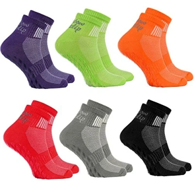 Image of Rainbow Socks Women Men Cotton Non Slip Grip ABS Sport 6 Pairs Purple Black Green Gray Red Orange Size 4