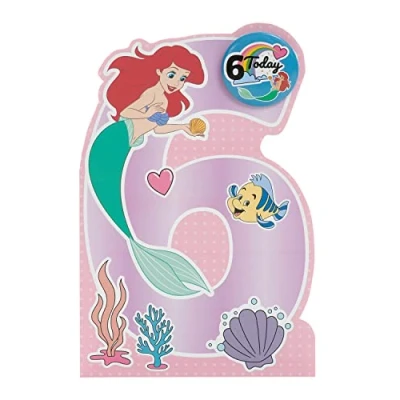 Image of UK Greetings Disney 6th Birthday Card For Her/Girl With Envelope Ariel Design,Multi,137 mm x 210