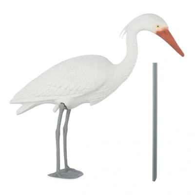Image of Relaxdays figure deterrent garden and pond, outdoor fish heron, for plugging, decorative bird, white, 100% plastic, 1 item
