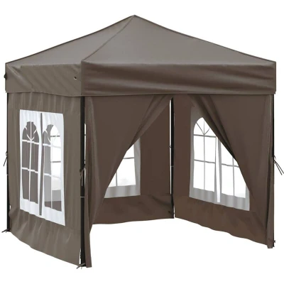 Image of vidaXL Folding Party Tent with Sidewalls Taupe 2x2 m