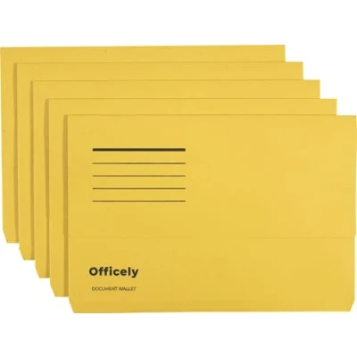 Image of Officely Foolscap Document Wallets 285gsm Yellow (Pack of 5)
