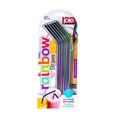 Image of Joie Kitchen Gadgets Iridescent 6pc Straw, Stainless Steel, Eco Friendly, Reusable Drinking Accessories, Green, Multicolor, Sustainable, Ocean Safe, Durable, Rainbow