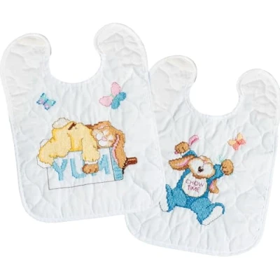 Image of Janlynn Sleepy Bunnies Bibs Stamped Cross Stitch Kit