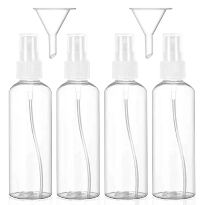 Image of Hanyousheng Spray Bottle, Plastic Refillable 4 PCS 100ml/3.38oz Atomiser Transparent Fine Mist Bottle Set, for Cleaning, Perfume, with 2 Pieces Funnel