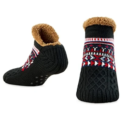 Image of CityComfort Slipper Fluffy Socks for Women Men Heat Holding Sock Knitted Wool Sherpa Fuzzy Bed Slippers One Size Non Slip (Black)