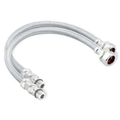 Image of Pair 15mm x 10mm 300mm Monoblock Mixer tap Hose WRAS (Known as Connector/Mixer Connector Also Available in M10, M12, 1/2 inch BSP, 15mm, and 500mm)