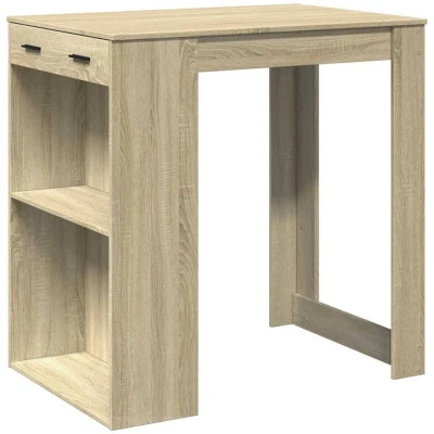 Image of vidaXL Bar Table Kitchen Counter Sonoma Oak/Brown 102x70x103.5 cm Engineered Wood with Shelves/Drawer for Living Room, Kitchen, Dining Room