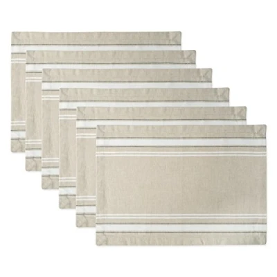 Image of DII French Stripe Dining Table Collection Farmhouse Style Placemat Set, 13x19 Inches, Taupe/White, 6 Piece