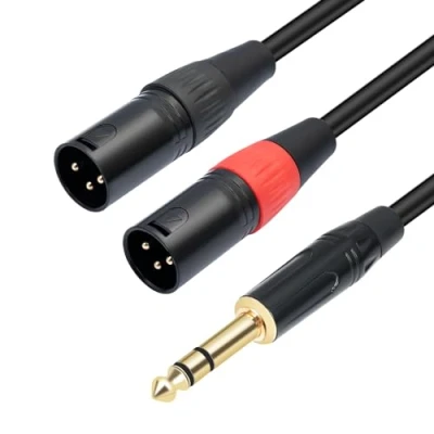 Image of 10FT 1/4 TRS to Dual XLR Male Y Splitter Stereo Breakout Cable inch(6.35mm) 2 Patch