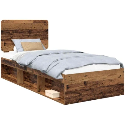 Image of vidaXL Bed Frame with Headboard Old Wood 100 x 200 cm Solid Pine
