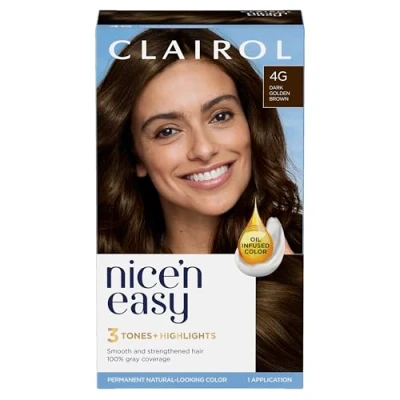 Image of Clairol Nice&#039;n Easy Crème, Natural Looking Oil Infused Permanent Hair Dye, 4G Dark Golden Brown,package may vary