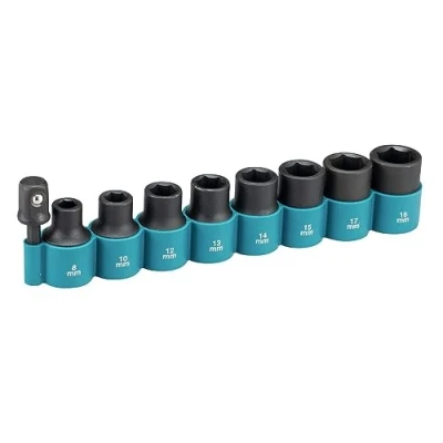 Image of Makita B 54645 9 Piece Cr Mo 1/2&quot; Impact Socket Set with 1/4&quot; Hex Adapter