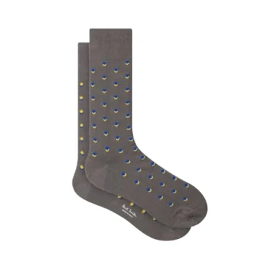 Image of Paul Smith Chris Spot Socks Grey Yellow Blue Top. One Size