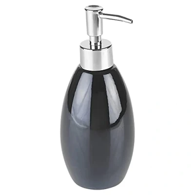 Image of URBNLIVING 3pcs Ceramic Shiny Colour Matching Bathroom Dispenser Tumbler Toilet Brush Set (Black, Soap Dispenser)