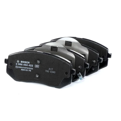 Image of 8412D129, BP1344, E990R018702232 Brake pad set BOSCH 0 986 494 422 Low Metallic with acoustic wear warning anti squeak plate KIA: Sportage III