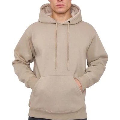 Image of LABEL APPAREL Mens Pullover Fleece Hoodie 300GSM Sweatshirt Hoody Plain Hooded Winter Top, Beige, L